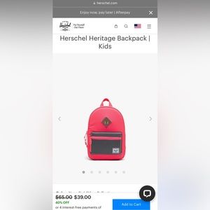 Herschel Kids Pink Backpack